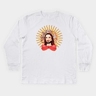 Jesus with pink bow Kids Long Sleeve T-Shirt